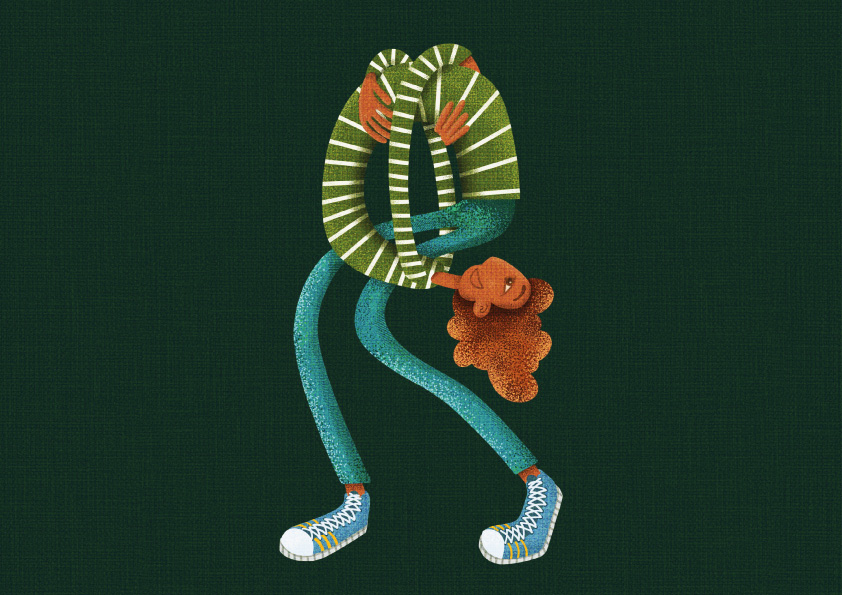 illustrering av en person som står böjd och håller om magen